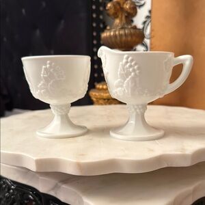 Elegant White Milk Glass Creamer and Sugar Set